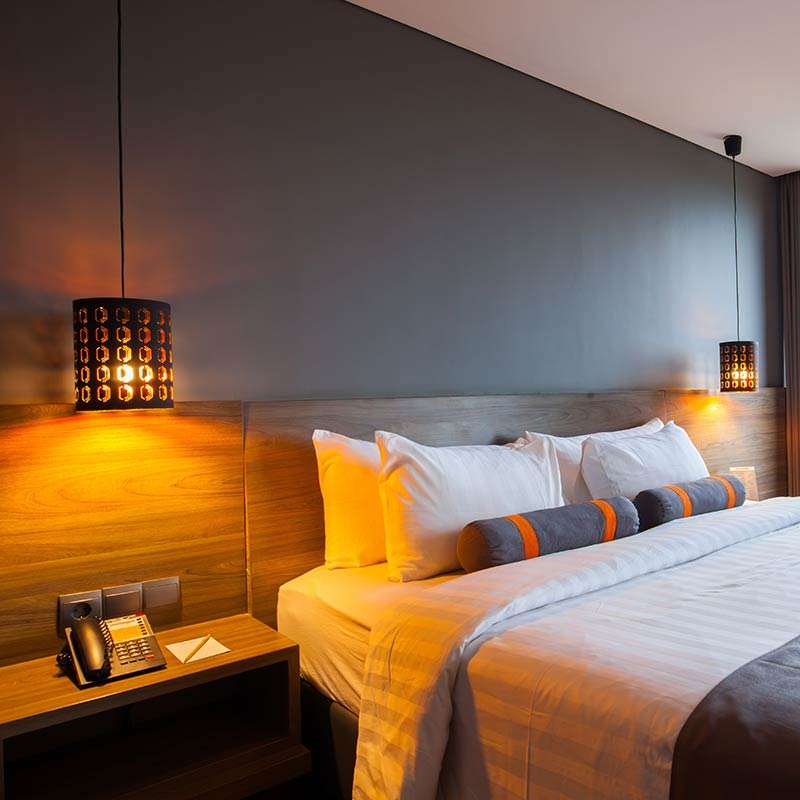 Extra warm white light used in hotel bedroom