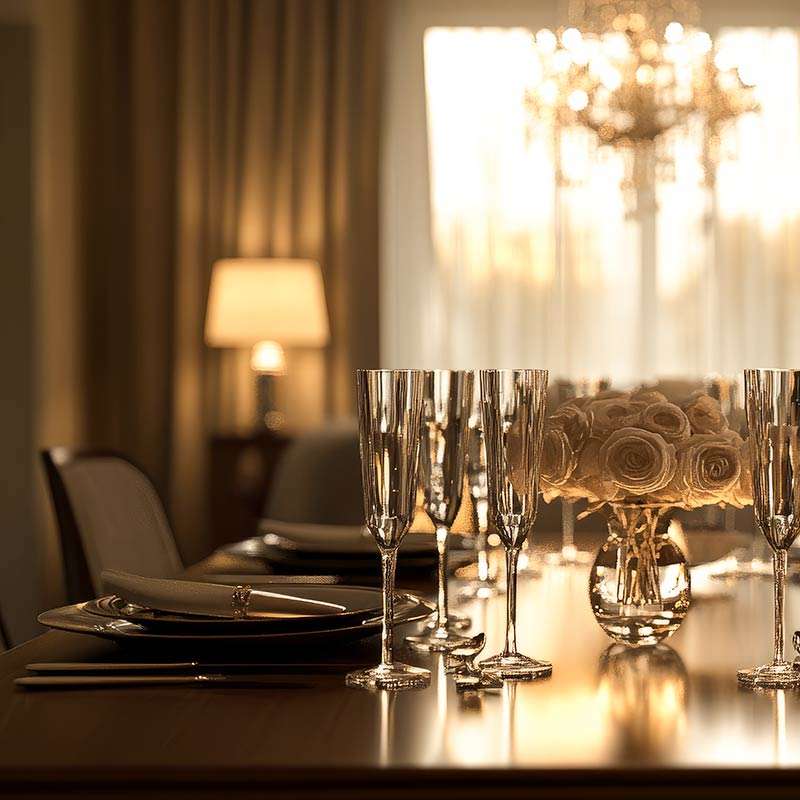 Warm white light used in classic dining room scene