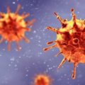 Microscopic view of influenza virus cells