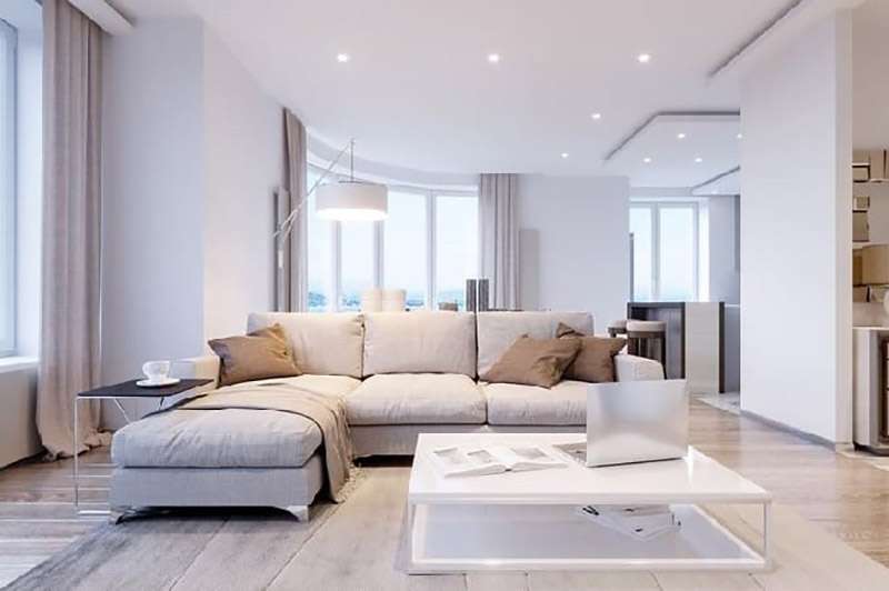 Living room with recessed lighting