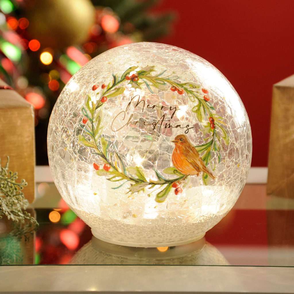 Festive 15cm Battery Operated Merry Christmas Crackle Ball Christmas Decoration 12 White LEDs