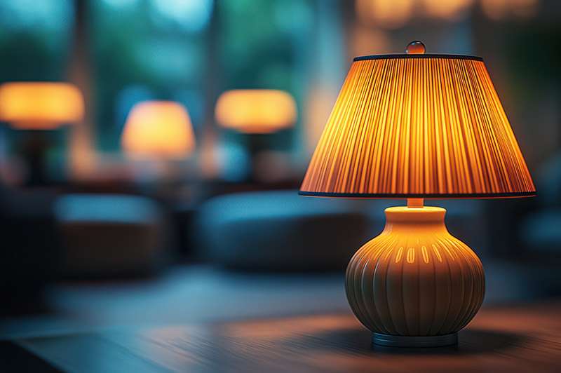 LED bulb in lamp dimmed for the evening