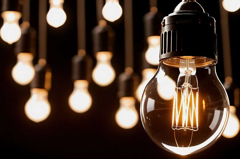 A range of filament LED bulbs against a dark background