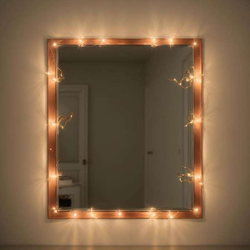 fairy lights around mirror