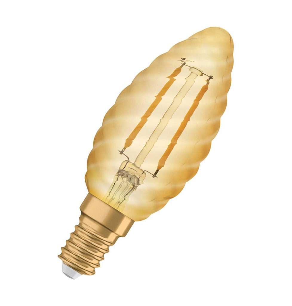 Osram LED Candle Light Bulb 1.5W E14 Vintage 1906 Twisted Extra Warm White Gold Gold